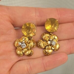 J. Crew Gold Floral Crystal Earrings